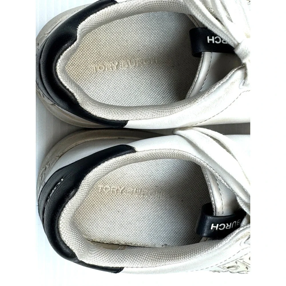 Tory Burch Double T Howell‎ Coat Sneakers Women 7M Leather Logo Lace Up Comfort
